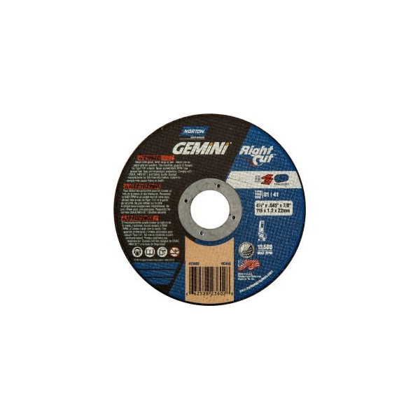 Saint-Gobain Abrasives Norton 66252823602 Gemini Right Angle Cut-Off Wheel 4-1/2" x .045" x 7/8" 36 Grit Alum. Oxide Type 1 66252823602 - main